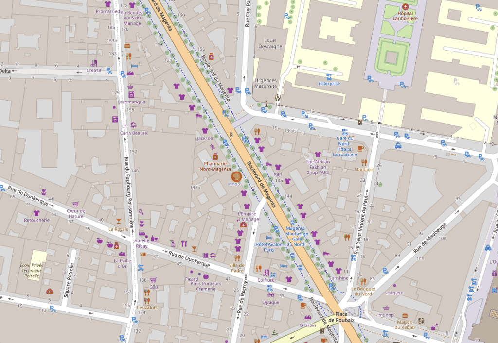 Cliquer sur l’image pour être redirigé vers OpenStreetMap et voir les possibilités de transports.