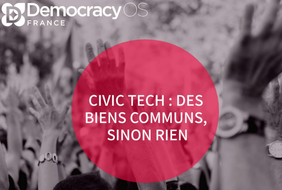 Affiche de DemocracyOS pour l'intervention Civic TEch : des biens communs, sinon rien