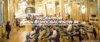 Image de la salle de travail et de conférence pendant le Hackathon d'Open Democracy Now