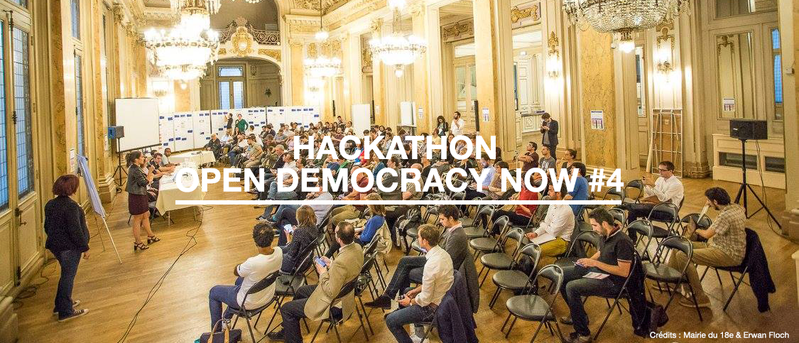 Image de la salle de travail et de conférence pendant le Hackathon d'Open Democracy Now